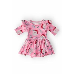 Mila & Rose Pink Santa Flutter Sleeve Bodysuit Dress Christmas Holiday 6-12M NWT